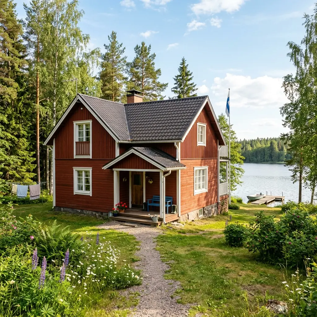 Perinteinen suomalainen omakotitalo. Omakotitalon kuntotarkastus on kriittinen askel ennen asuntokauppoja.